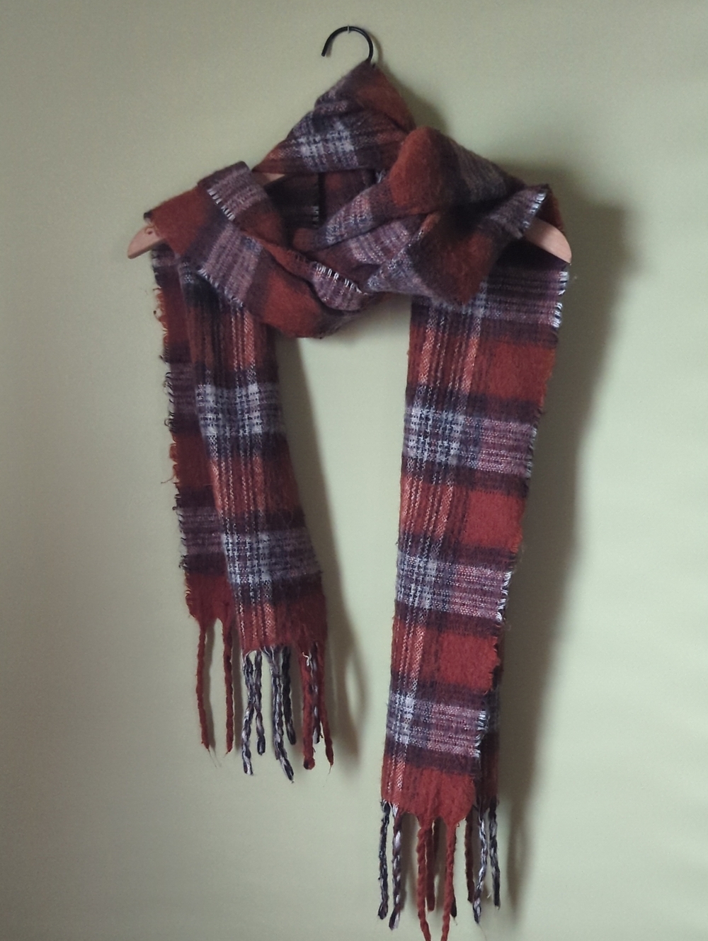 Cozy Rust Orange Plaid Fringe Scarf